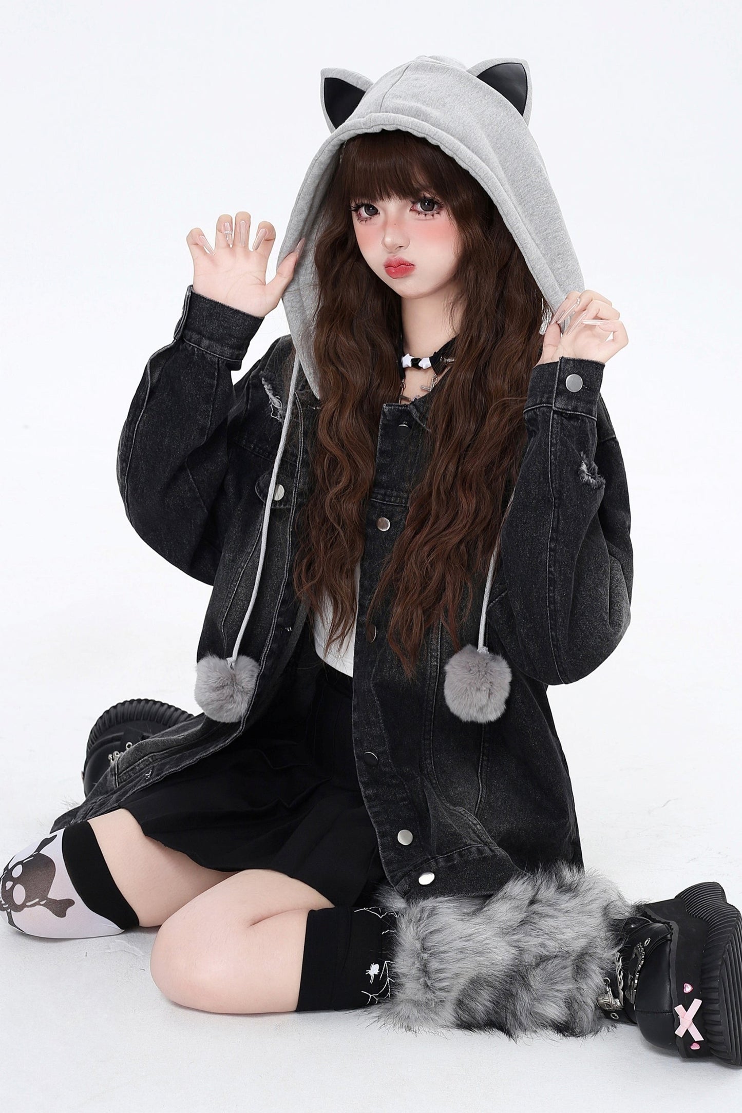 Cat Ear Hoodie Two Piece Denim Jacket