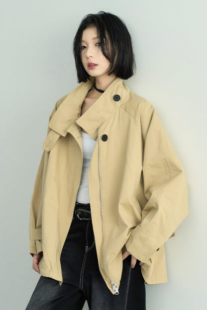 Loose Stand Collar Trench Coat