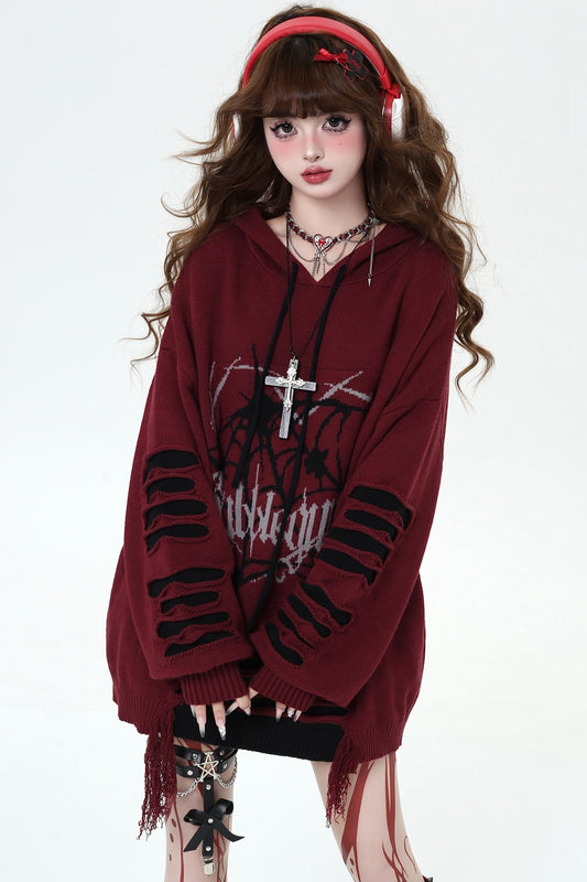 Dark Subculture Ripped Hooded Sweater