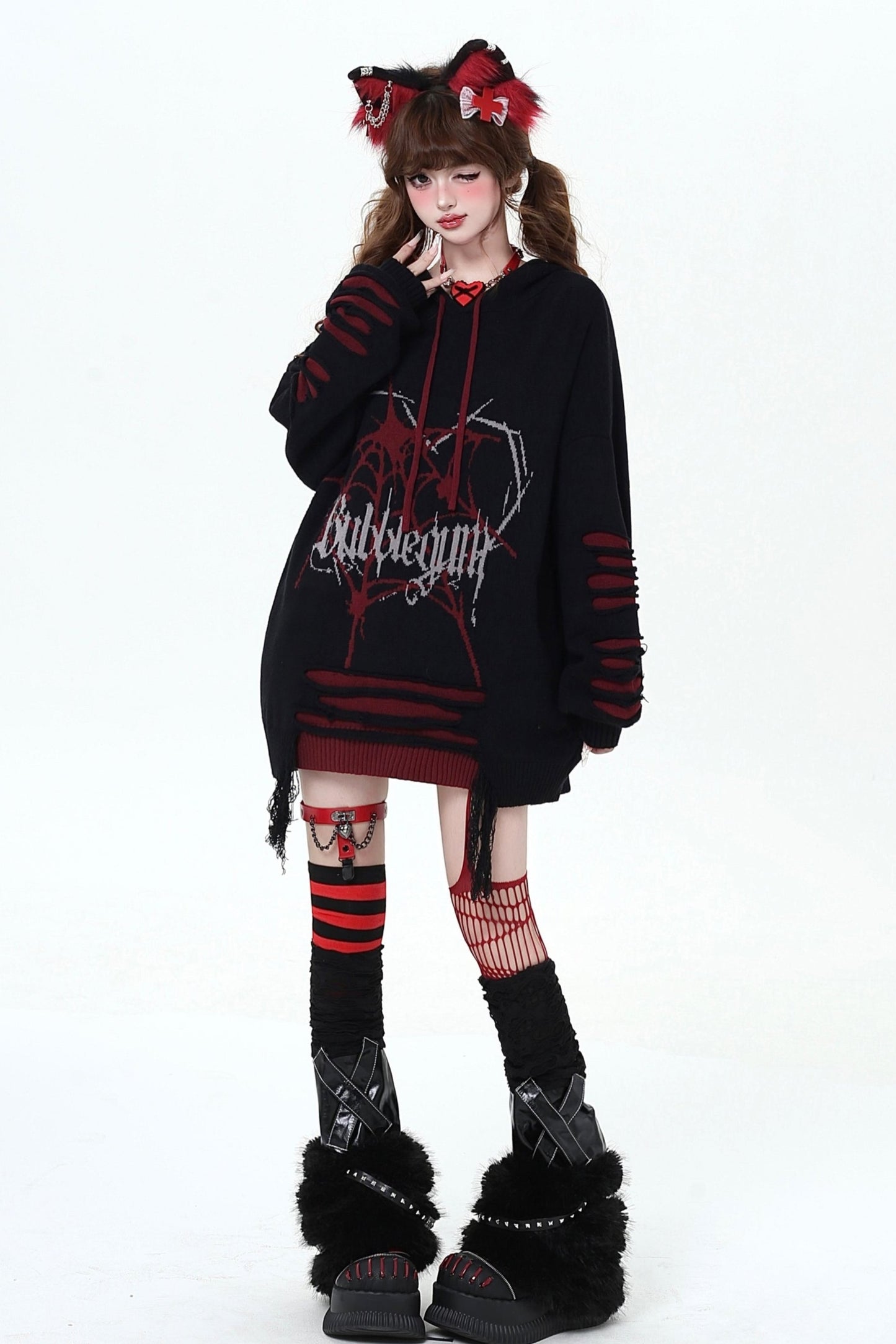 Dark Subculture Ripped Hooded Sweater