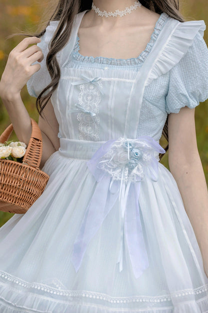 Blue Dress Apron Two-Piece Set-Up