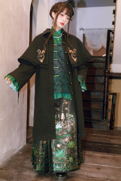 Black Snake Pattern Cape Coat Set