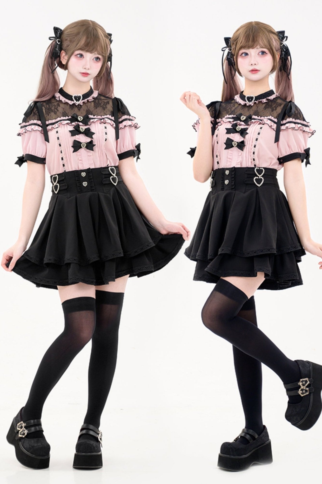 Cute Cherry Heart Beat Short Sleeve Set