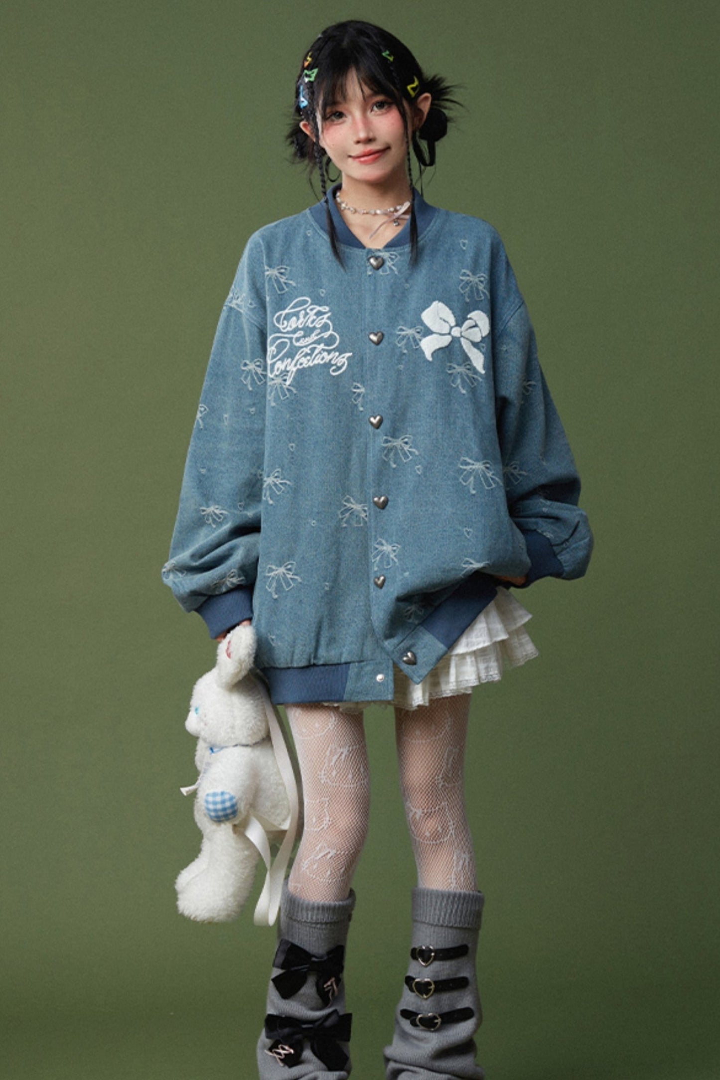 Denim Butterfly Print Oversized Jacket