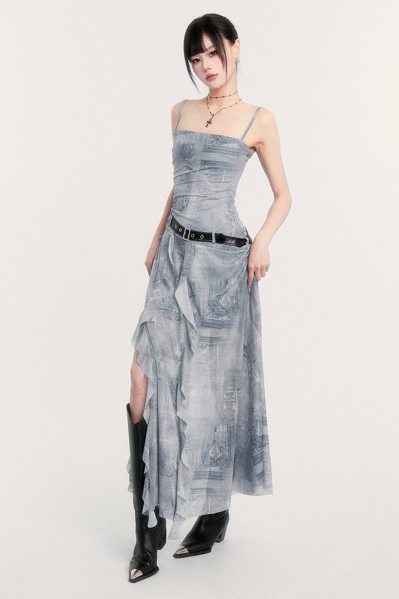 Fog Blue Bandeau Slip Dress