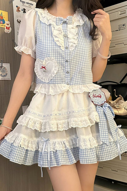 Sweet Girly Doll Top + Contrast Cake Skirt