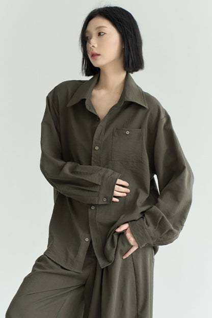 Cotton Linen Long Sleeve Shirt Trousers Set-Up