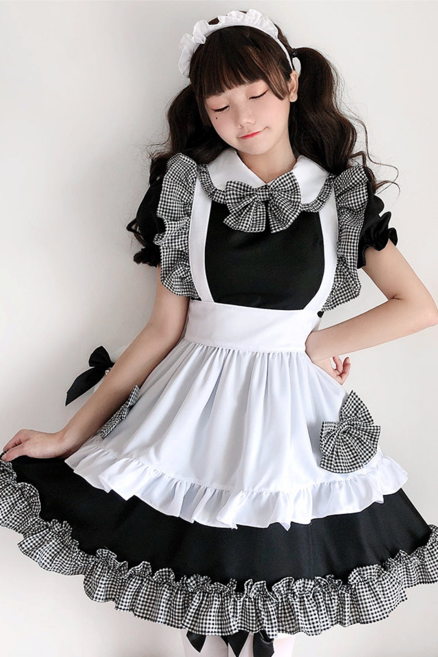 Dress With Apron And Tiara Bow Set