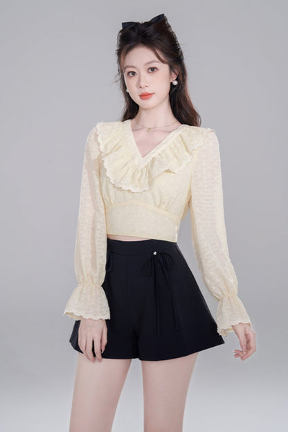 Yellow Long Slee Blinkle Blouse