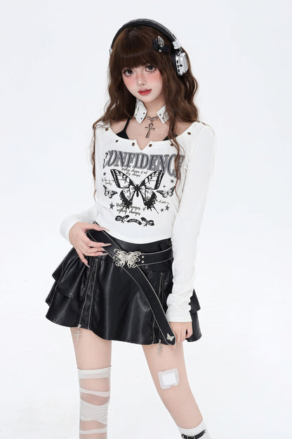 Slim Halter Neck Butterfly T-Shirt