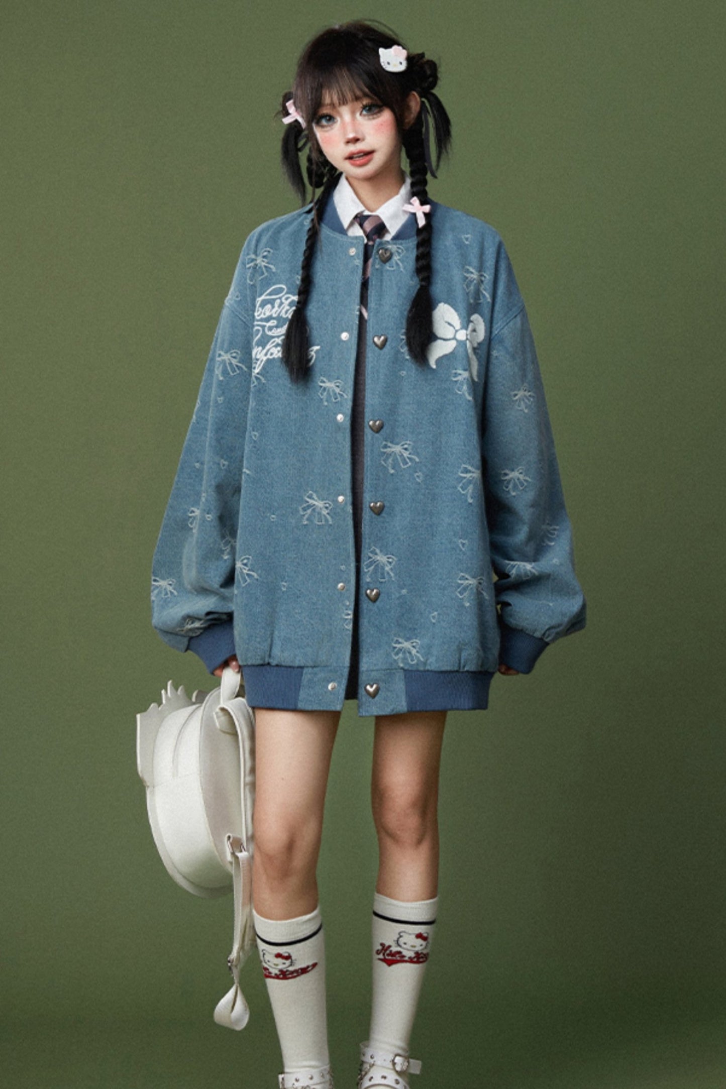 Denim Butterfly Print Oversized Jacket