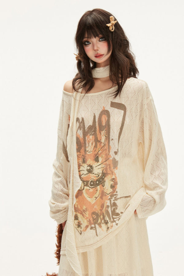 Early Autumn Puppy Loose Top Skirt Set-Up