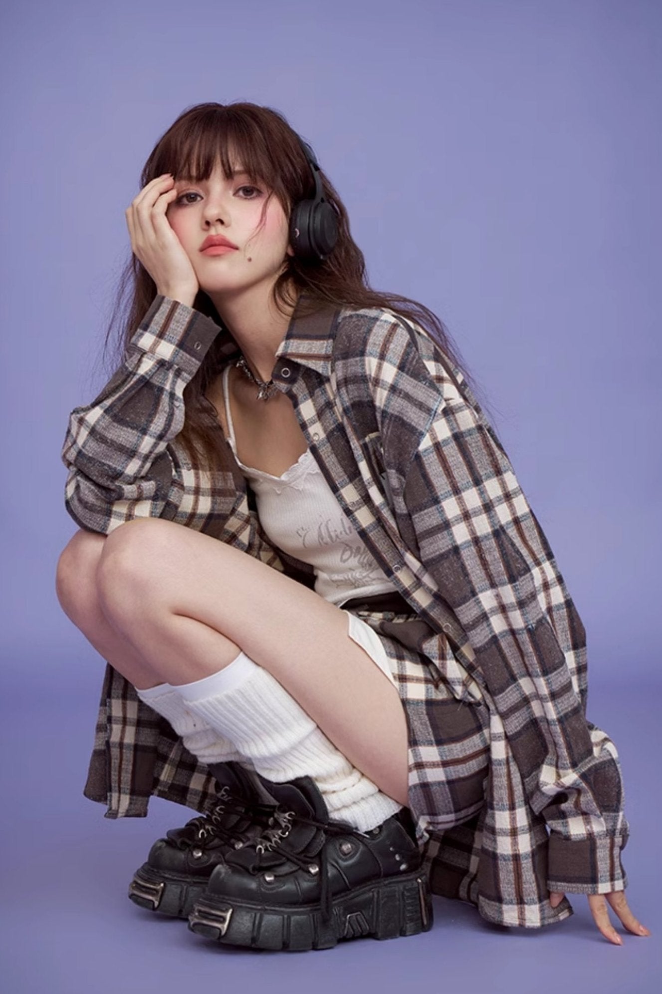 Brown Check Long Sleeve Casual Set