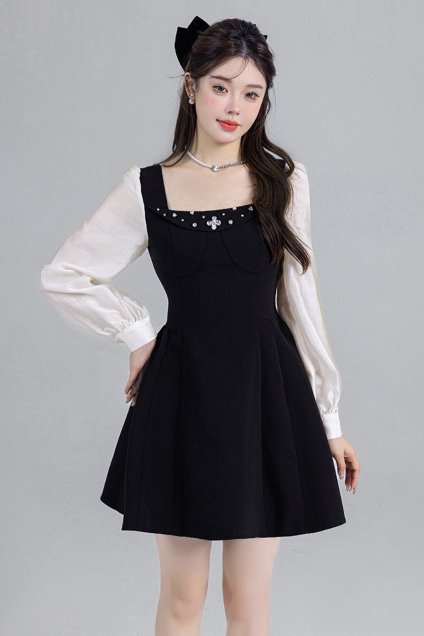 Black Two-Piece Square Neck Dress Belchic Black Two-Piece Square Neck Dress Belchic