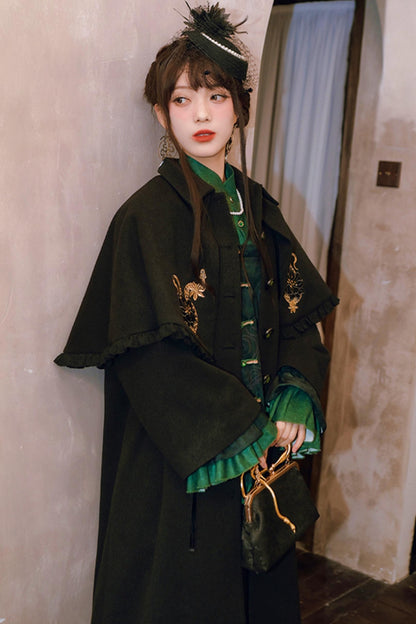 Black Snake Pattern Cape Coat Set