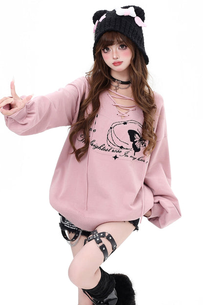 Sweet Cool V-neck Butterfly Loose Sweater