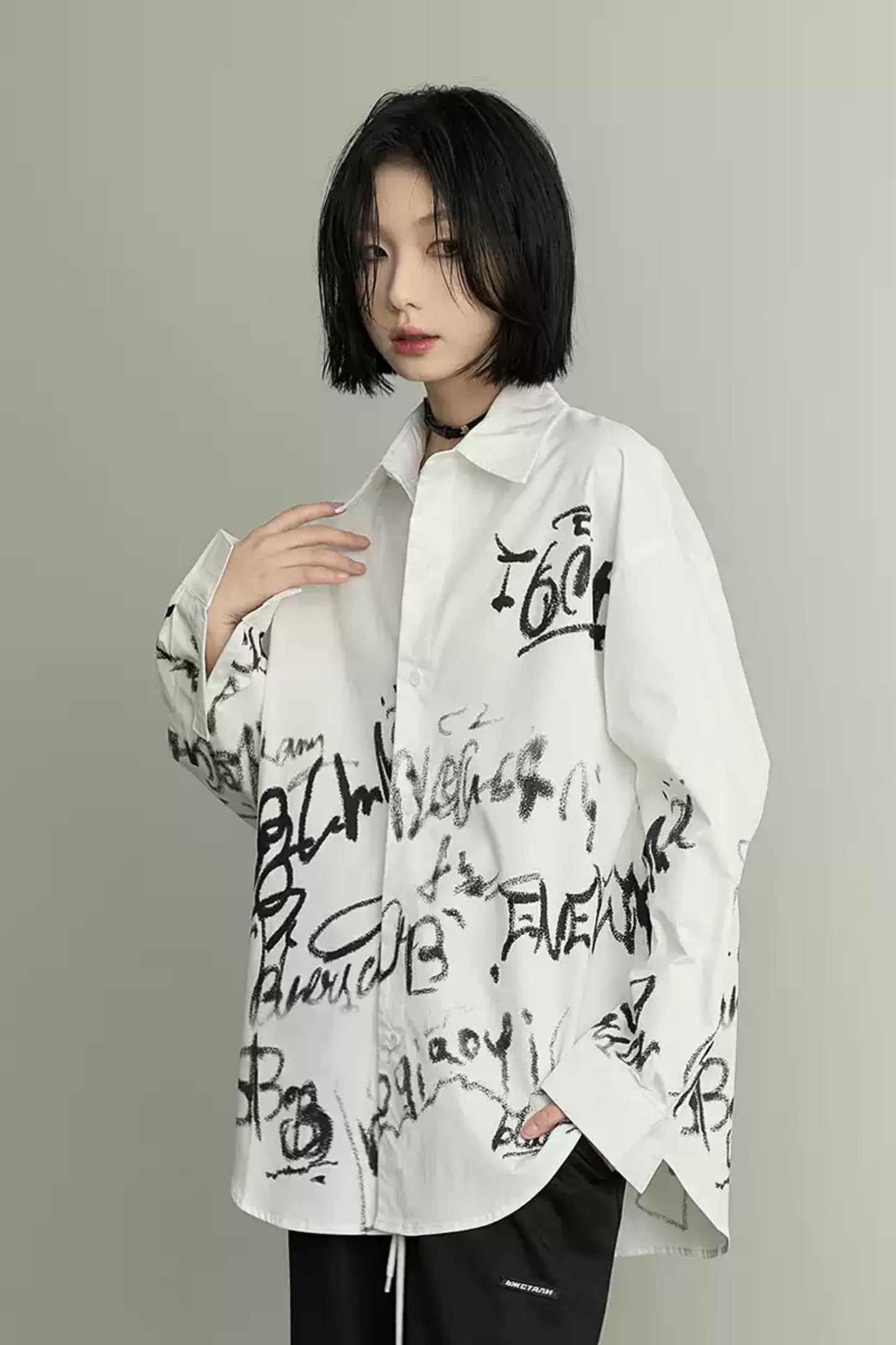 Unisex Graffiti Print Long Sleeve Shirt