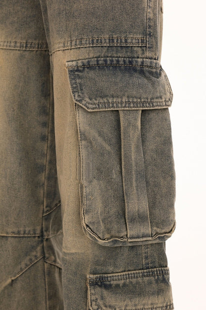 Retro High Street Washed Cargo Mop Jeans