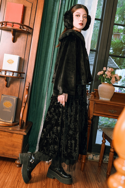 Black Velvet Chou Sam Collar Long Dress