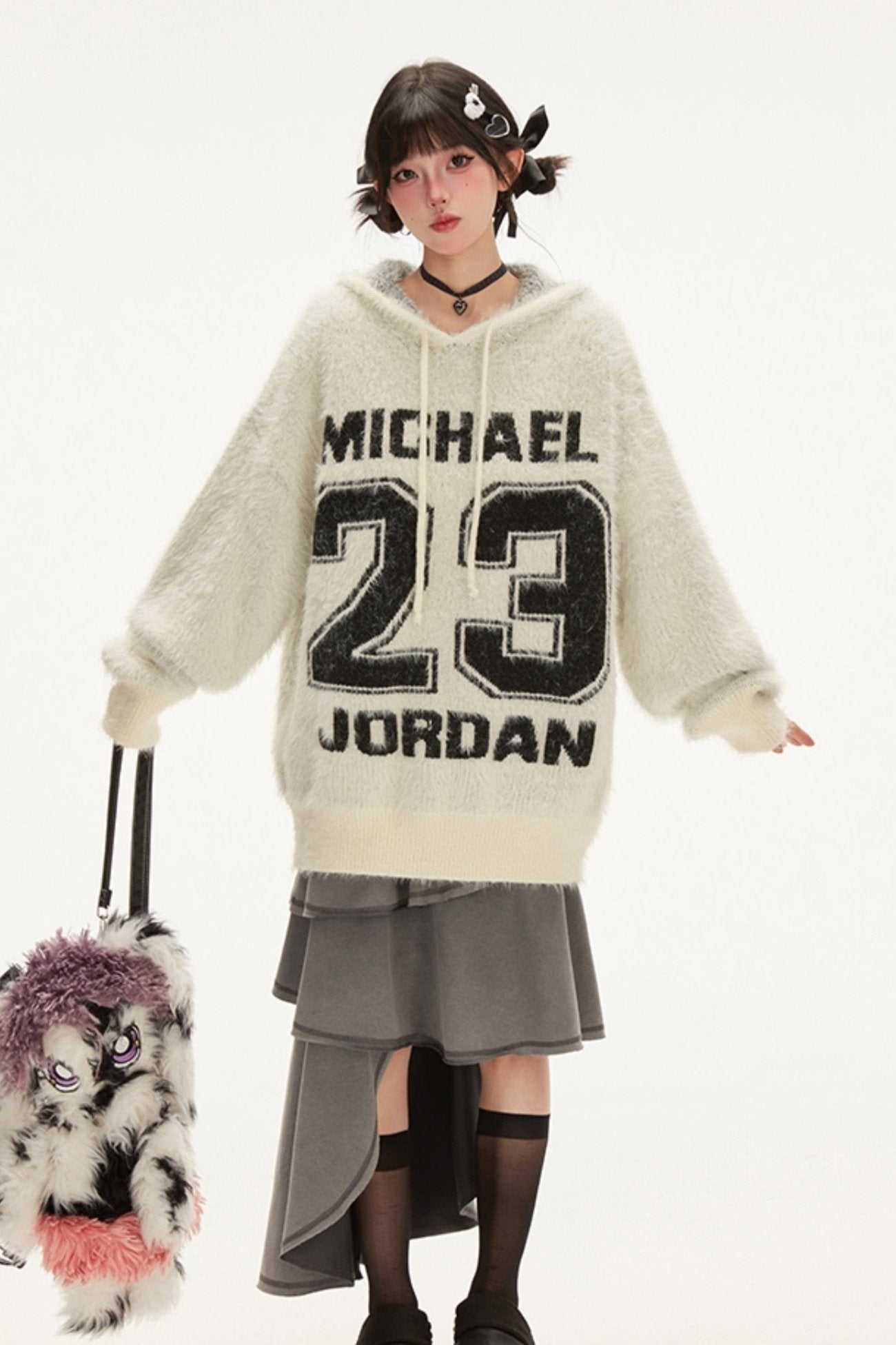 Contrast Hoody Alphabet Knit Sweater