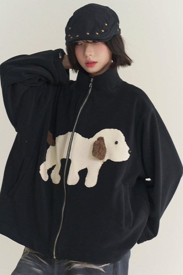 ルーズフィットドッグデザインポーラーフリーストップス