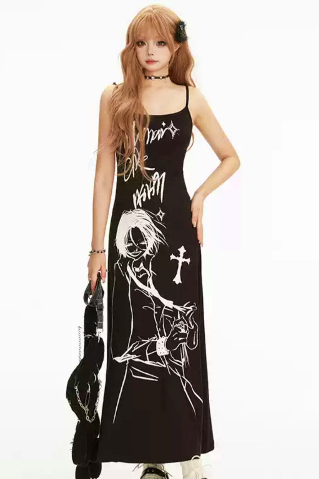 Hand Paint Cartoon A Line Lin Long Dress