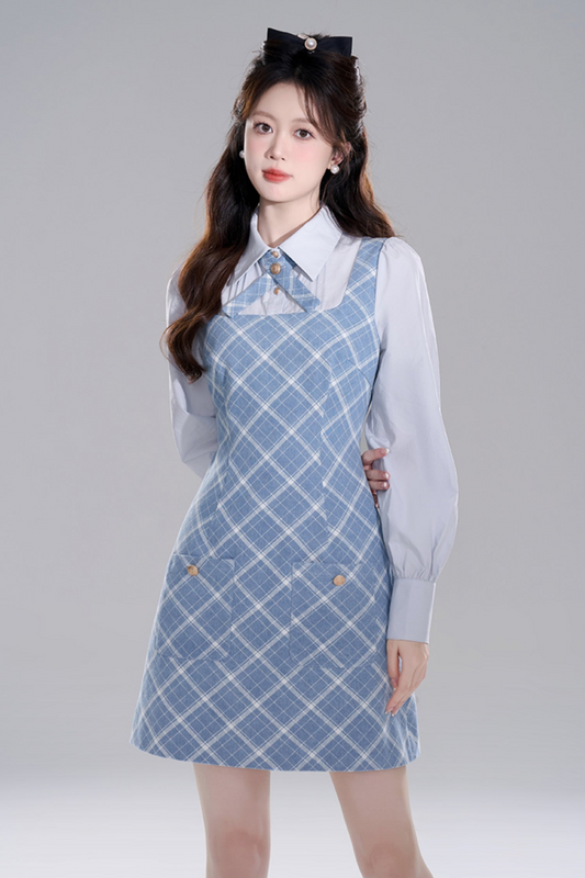 French check long sleeve shirt dress