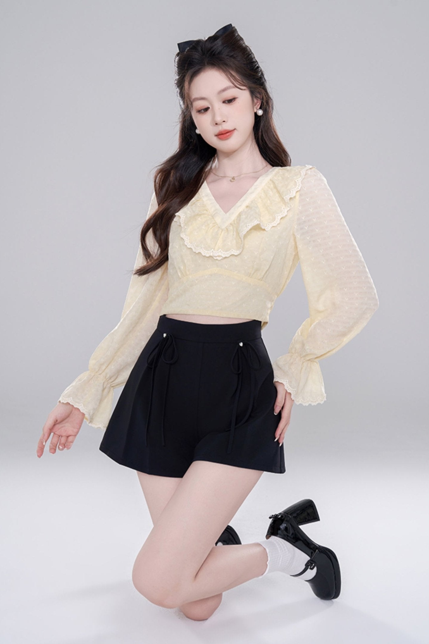 Yellow Long Slee Blinkle Blouse