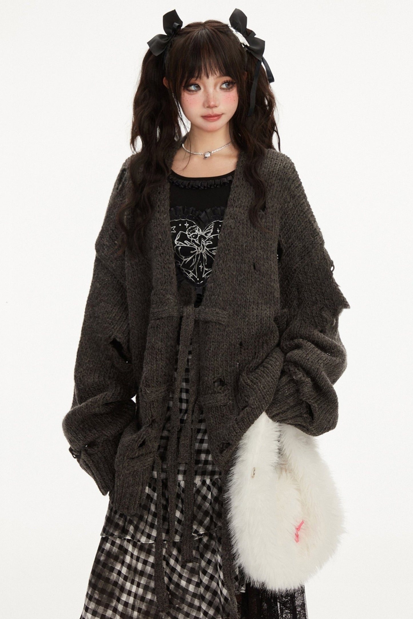 Irregular cut Outrise knit cardigan