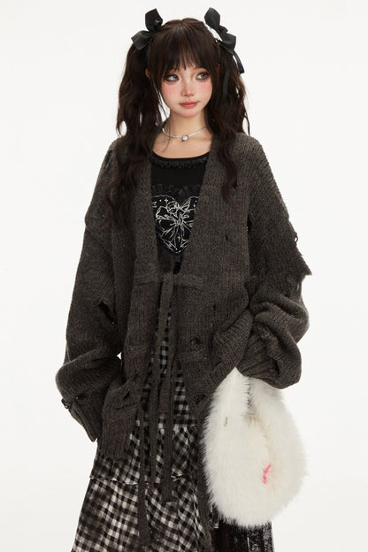 Irregular cut Outrise knit cardigan