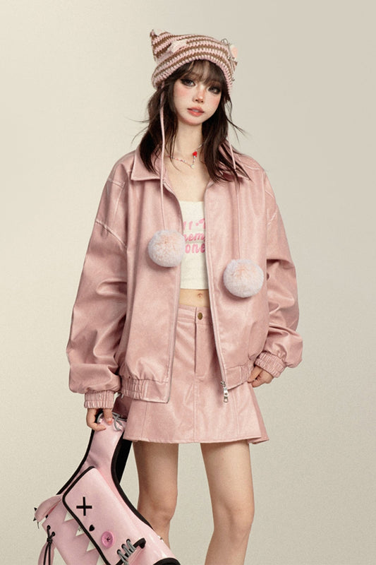 Leather Biker Jacket Set