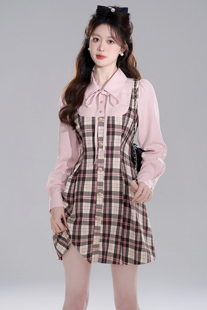 French pink check shirt dress