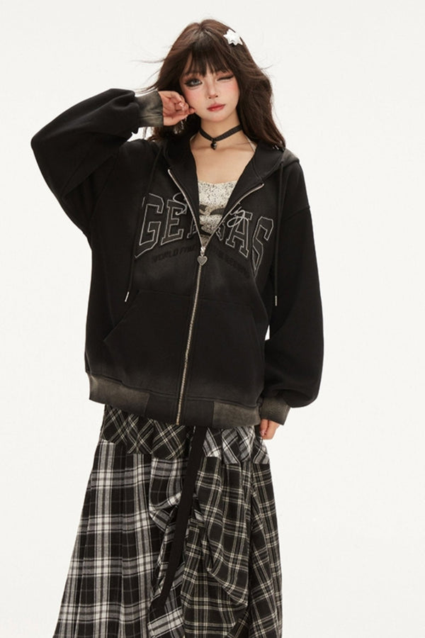 Girly Pink Gradient Loose Hoodie Jacket