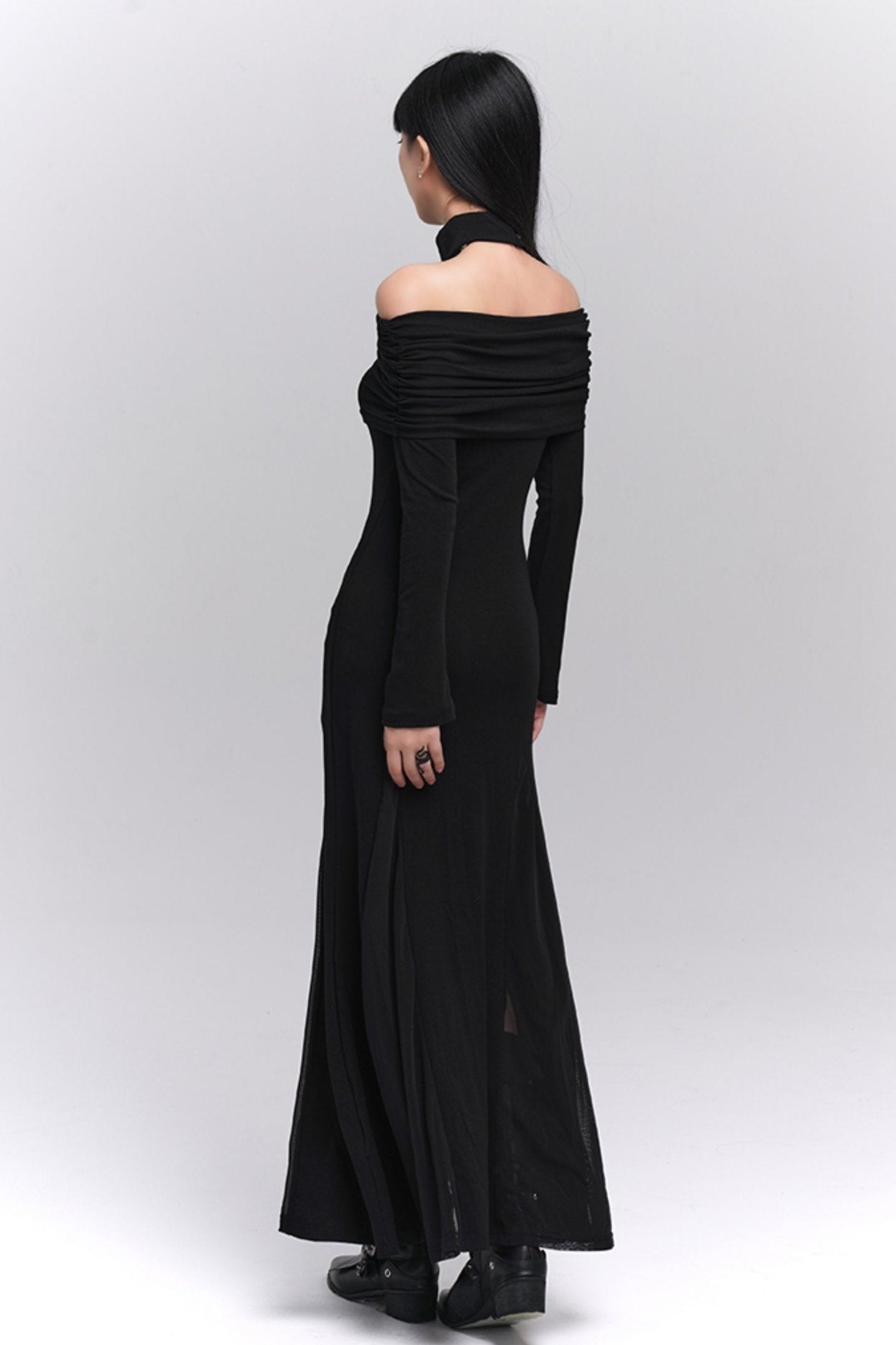 One-Shoulder Halter Neck Dark Dress