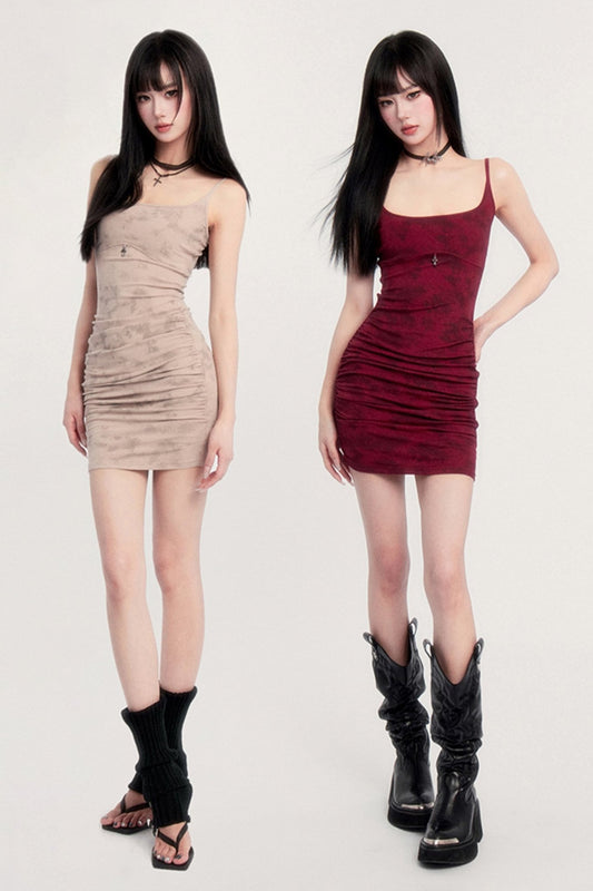 タイダイサスペンダーヒップスカートドレス