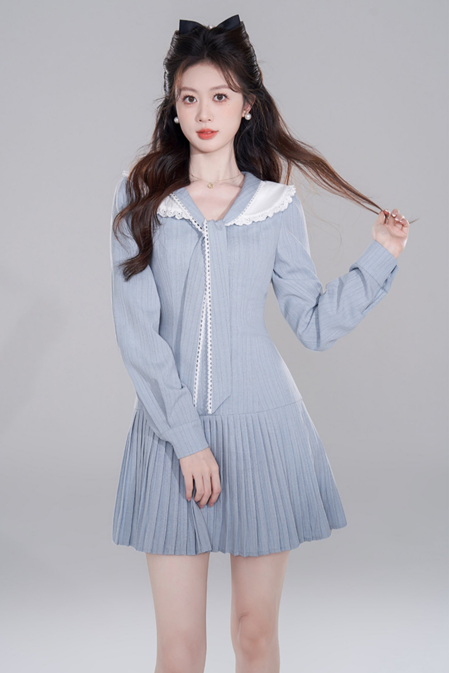 Blue Lace Cut Out Doll Color Petty Dress