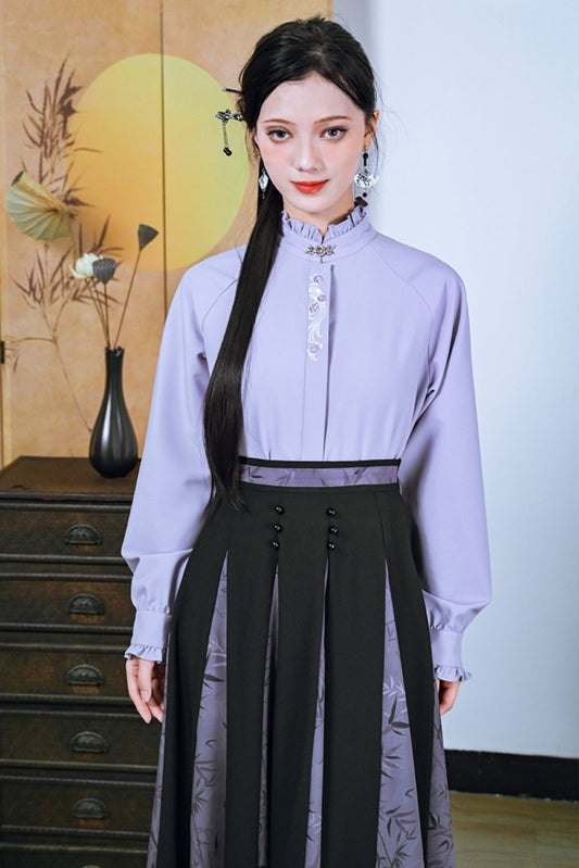 Long Sleeve Embroidered Half Top