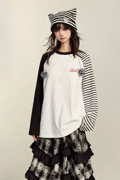 Loose Striped Raglan Tops