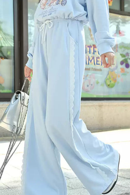 Blue Corset Wide Leg Sweatpants Set-Up