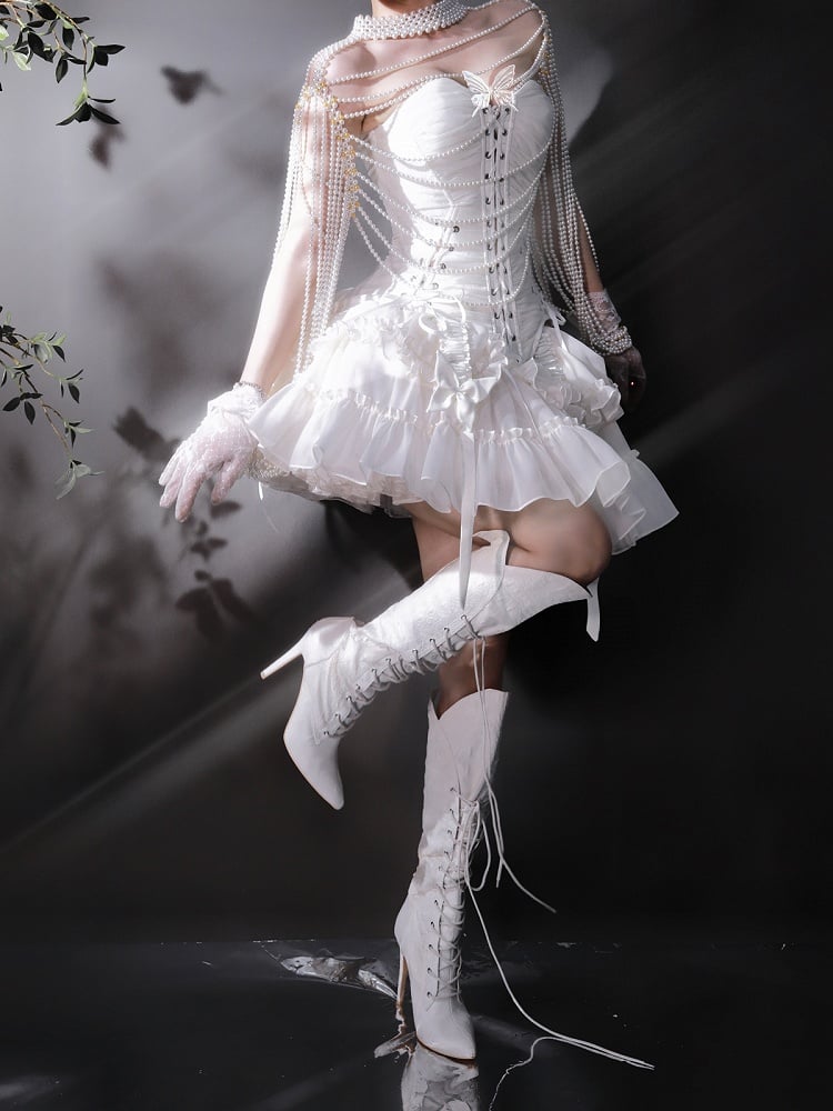 【1月29日予約締切】ゴシックレースアップコルセットビスチェトップス＋ドロストフリルスカート＋バタフライストラップ