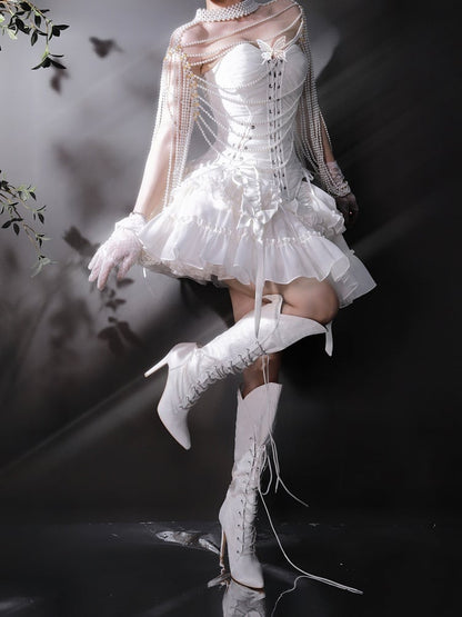 【1月29日予約締切】ゴシックレースアップコルセットビスチェトップス＋ドロストフリルスカート＋バタフライストラップ