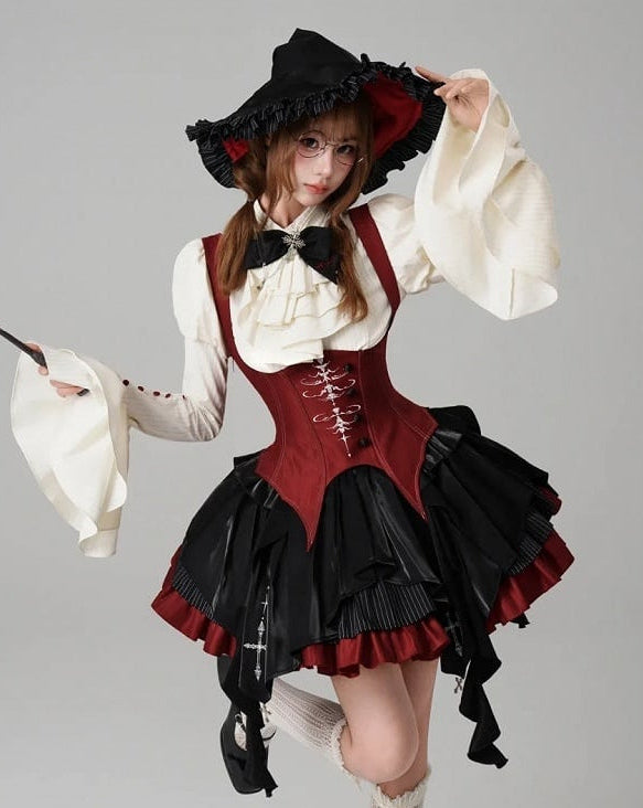 【12月3日予約締切】inverted spell contract ダークゴシックウィッチレッドドレスフルセット＋シャツ＋ベスト＋スカート