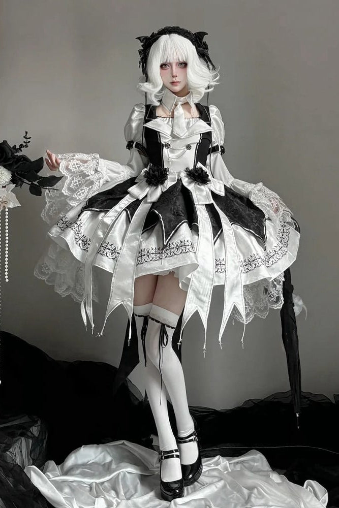 [Pre-order Deadline: April 11] White Black Noir Dark Gothic Lolita Jacket Dress Princess Sleeve Full Set + Matching Set
