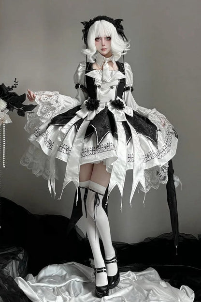 [Pre-order Deadline: April 11] White Black Noir Dark Gothic Lolita Jacket Dress Princess Sleeve Full Set + Matching Set
