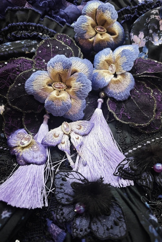 【9月13日予約締切】Purple/Dark Purple Gothic Lolita Elegant Iris Series Accessories(Bonnet / Hair clip with tassel / Hair clip / Brooch)