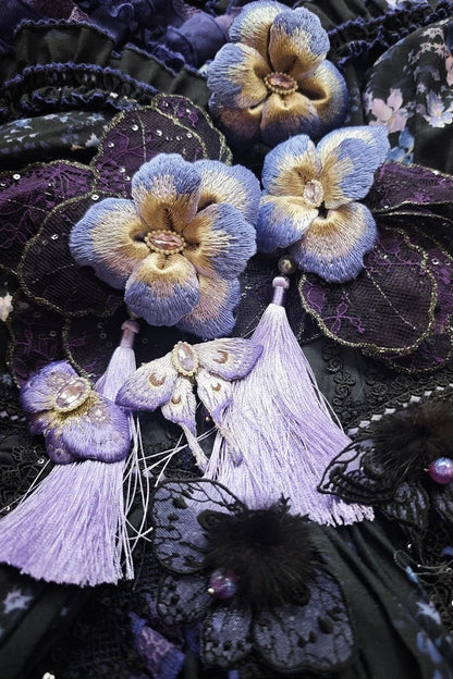 【9月13日予約締切】Purple/Dark Purple Gothic Lolita Elegant Iris Series Accessories(Bonnet / Hair clip with tassel / Hair clip / Brooch)