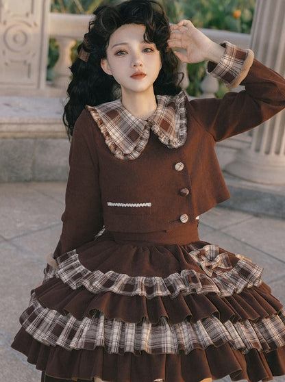 Caramel Macchiato] withpuji original design style four-stage SK three-piece set autumn and winter removable fur collar