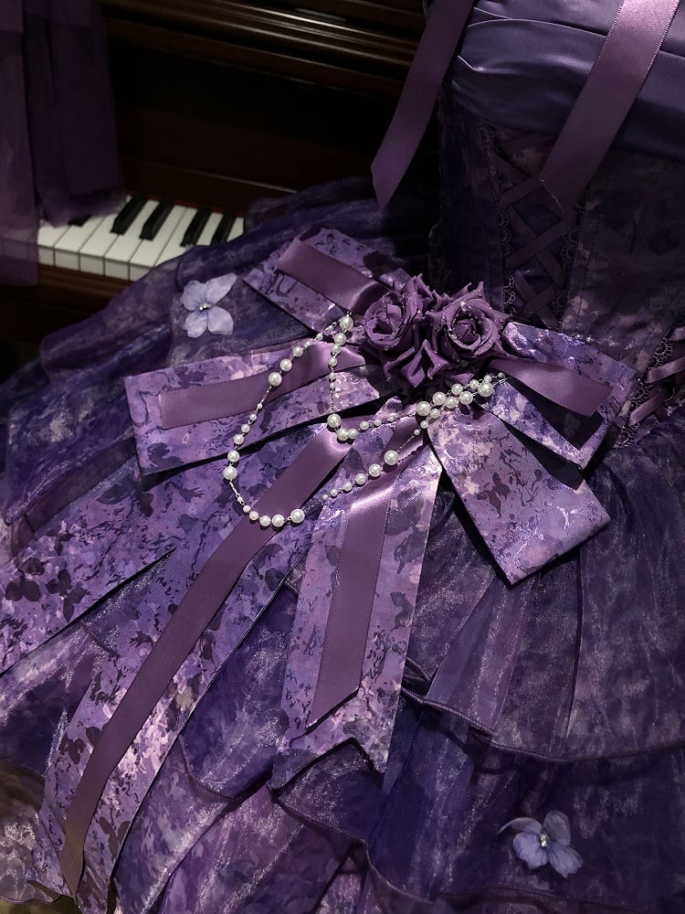 [Pre-order Deadline: May 23] Wisteria Purple Ribbon Tulle Tiered Fairy Corset JKS Dress