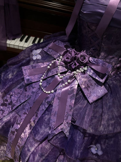 [Pre-order Deadline: May 23] Wisteria Purple Ribbon Tulle Tiered Fairy Corset JKS Dress