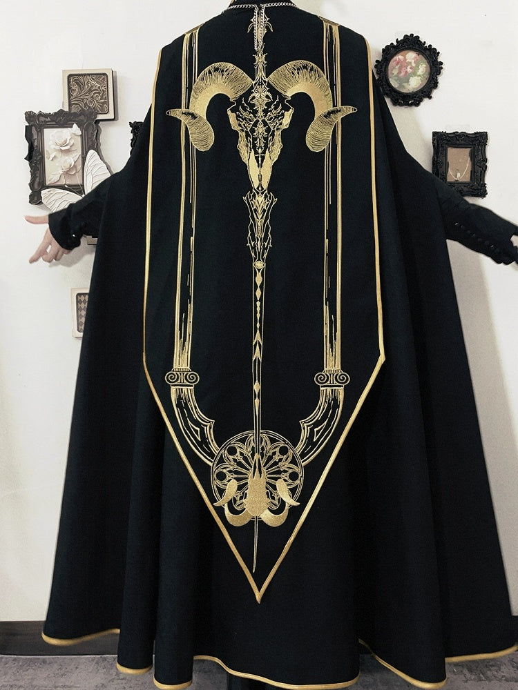 [Reservierungsschluss 13. September] Schwarz-goldener Gothic-Prinzen-Cape-Mantel mit königlicher Stickerei – 2 Stoffoptionen